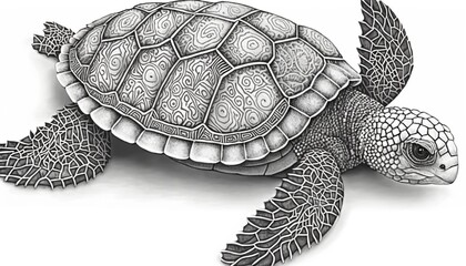 a cute coloring book for children that is still black and white, but waiting for colors and then it will become a wonderful colorful turtle