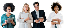 Young People Colleagues Partners Office Employees Business Successful Entrepreneurs And Tablets Isolated Background, Png.