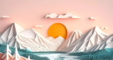 Beautiful modern 3d paper cut style nature background