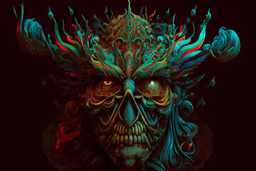 Wall Mural - horror poster. mystical head. psychedelic monster. generative ai.