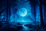Fototapeta Londyn - Mystical Moonlight Forest.  Generative AI.