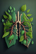 Nature lungs with leaves inside, flat design art style. Green lungs of planet Earth. Save nature, environment, ecology. generated by Ai