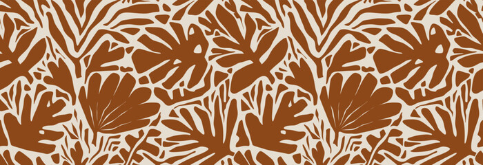 Wall Mural - Hand drawn minimal abstract organic shapes seamless pattern, leaves and flowers.