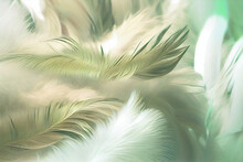 Abstract Beautiful Soft Feathers And Fur, Extrem Evolution,fantasy Green White Color Background. Created With Generative AI Technology