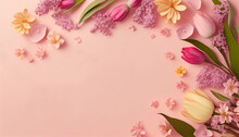 Floral Decoration For Background And Banner For 8th March Women's Day With Copy Space, Illustration Of Flowers