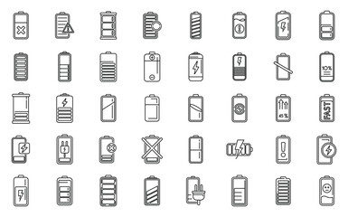 Wall Mural - Battery charge icons set outline vector. Charge energy. Power phone