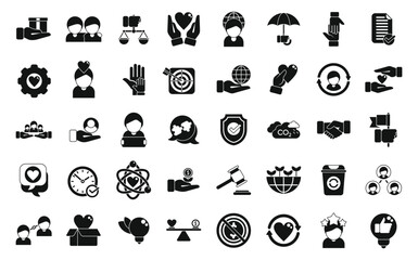 Sticker - Social responsibility icons set simple vector. Friend care. Service people