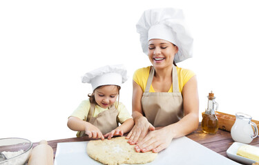 Poster - Happy loving family prepares bakery together.