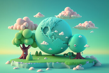 illustration earth day cute style landscape green, for book cover, wallpaper earh day, presentation, community green earth