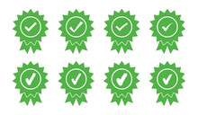 Check Mark Icon In Green Badges, Green Medals With Tick Mark, Tick Marks, Check Marks With Badges On Transparent Background