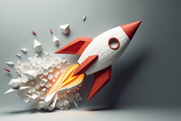Wall Mural - rocket made from paper cutout, startup concept, white background. generative ai