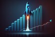 © Deivison - Rocket ship and bar chart illustration, blue background. Generative AI