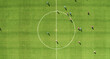 © Gorodenkoff - Aerial Top Down View of Soccer Football Field and Two Professional Teams Playing. Passing, Dribbling, Attacking. Football Tournament Match, International Championship. Flyover Whole Stadium Shot.