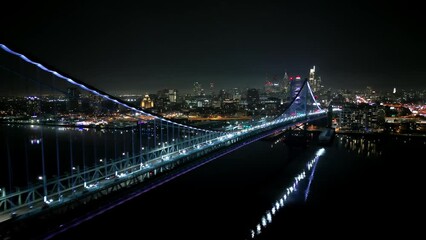 Wall Mural - Benjamin Franklin Bridge and Skyline of Philadelphia at night - aerial view - drone photography