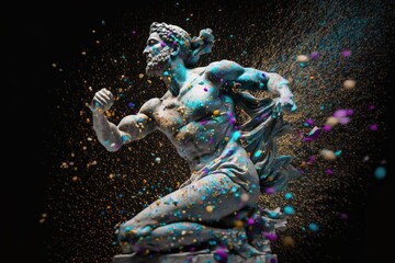 A statue of a man with sprinkles of paint on it's body octane renderer a marble sculpture neoclassicism