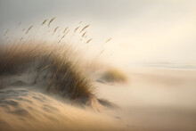 Sand Dune With Beach Grass. Foggy Shoreline On Sunrise. Soft Composition. Generative AI.