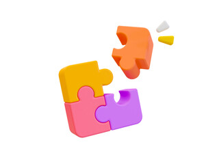 3d minimal problem solving concept. teamwork collaboration concept. A jigsaw puzzle is going to connect together. 3d illustration.