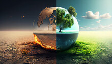 Global Warming VS Climate Change.
Planet Earth ,ecology Concept, Global Warming Concept, The Effect Of Environment Climate Change.
