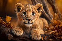 Cute Little Lion Cub. Generative Ai.