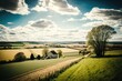 photo of A serene image of the countryside featuring rolling hills and fields of crops  - generative ai