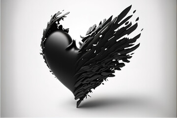 black heart with wings isolated on white. Illustration of a broken heart flying