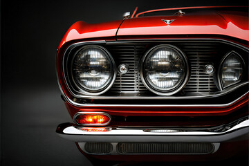 Wall Mural - Classic red muscle car front headlight