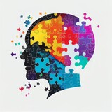 Fototapeta  - Silhouette of a human head in the form of puzzles multicolored colors Generative AI