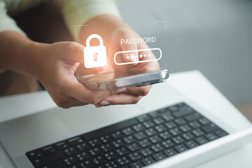 Wall Mural - Devices password protection to verify user before connect to internet. Password verification concept