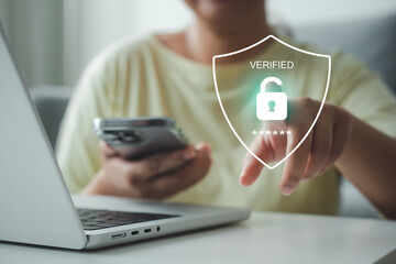 Wall Mural - Devices password protection to verify user before connect to internet. Password verification concept