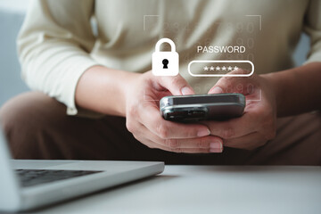 Wall Mural - Devices password protection to verify user before connect to internet. Password verification concept