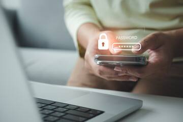 Wall Mural - Devices password protection to verify user before connect to internet. Password verification concept