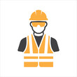 Construction Worker Icon vector. Safety icon Avatar With safety helmet and safety vest and safety glasses. Builder man in a helmet icon. vector illustration