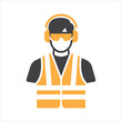 Construction Worker Icon vector. Safety icon Avatar With safety ear protection and safety vest and safety glasses. Builder man in a helmet icon. vector illustration