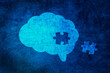 © ytemha34 - Brain shaped jigsaw puzzle on abstract blue wall background. A missing piece of the brain puzzle, mental health and problems with memory.