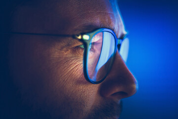 focused caucasian entrepreneur in glasses close up