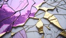  A Close Up Of A Piece Of Art With Gold And Purple Paint On It's Surface And A Piece Of Gold And Purple Paint On It's Surface.  Generative Ai