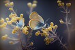 Butterflies on a background of yellow wormwood flowers. Created with Generative AI Technology