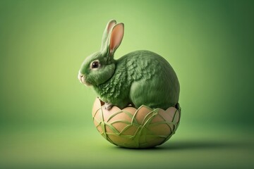 Green Easter Bunny Rabbit in Eggshell