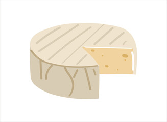 Fresh, nutritious, delicious cheese. Hand draw vector illustration of brie cheese on a white background.
