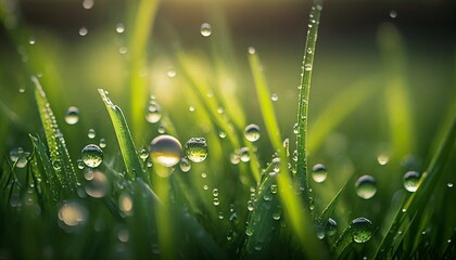 Wall Mural - Spring Easter Green Grass with Raindrops 
