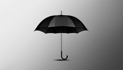 Wall Mural -  a black umbrella with a black handle on a gray background with a shadow on the ground and a shadow on the wall behind it,.  generative ai