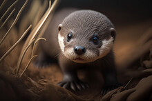 Cute Baby Otter Portrait