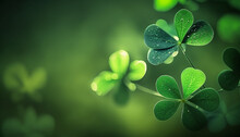 Background With Lucky Leaf Clover For St Patrick's Day Celebration. Green Shamrock Wallpaper. Generative AI