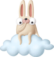 Aufkleber - Bunny character sitting on the cloud