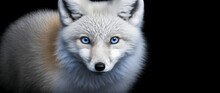 White Arctic Fox With Blue Eyes Portrait, On Black Background.  Image Was Created With Generative Ai