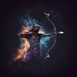 Archery Sagittarius Horoscope Sign. Ai Generated Illustration. Outer Space Background. Lunar Zodiac.