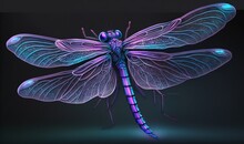  A Blue Dragonfly Sitting On Top Of A Black Background.  Generative Ai