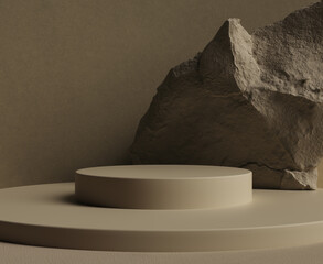 Wall Mural - Minimal abstract interior with podium and stone. Object display product presentation mockup. 3d rendering
