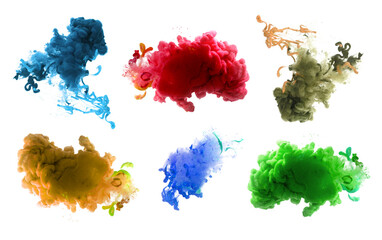 Wall Mural - png ink color smoke blot on transparent abstract background.