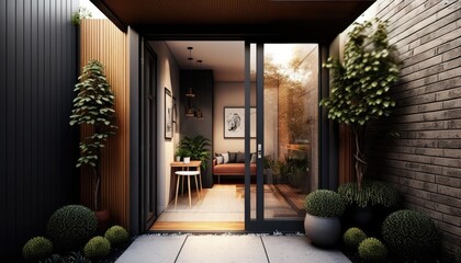 Canvas Print - Modern entrance, simple front door for a luxury house 